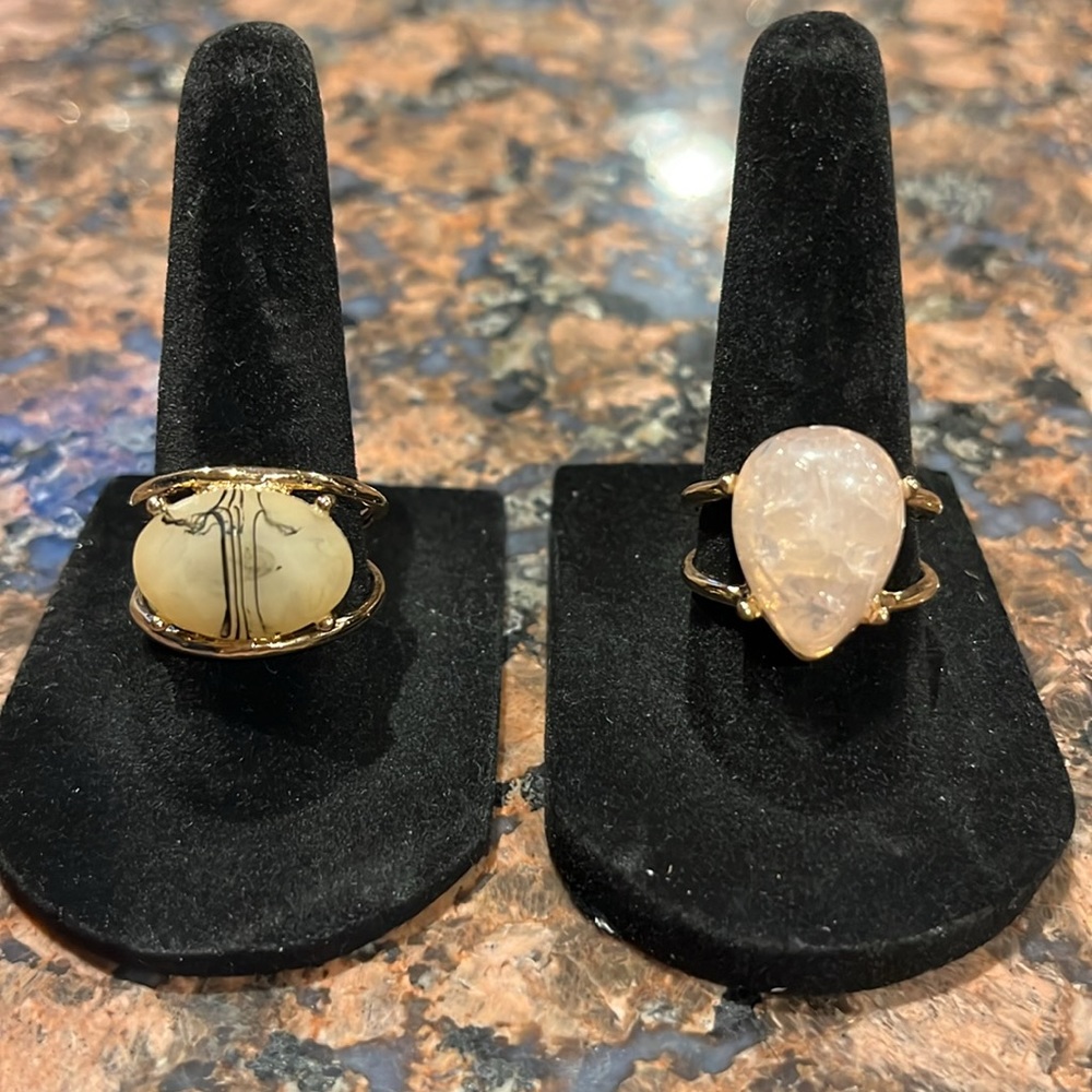 Set of 2 Gold and stone rings size 8
